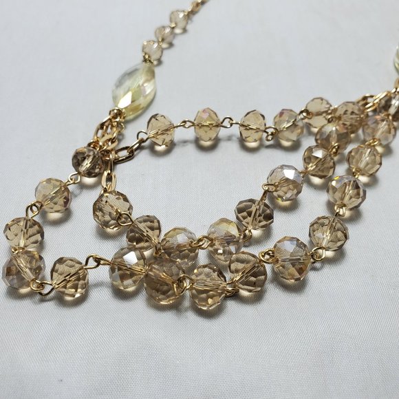 gold link chain topaz beaded 3 row layered necklace - Picture 3 of 7